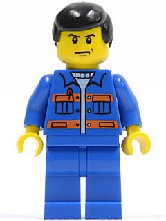 LEGO Minifigure-Blue Jacket with Pockets and Orange Stripes, Blue Legs, Black Male Hair-Town / City-CTY139-Creative Brick Builders